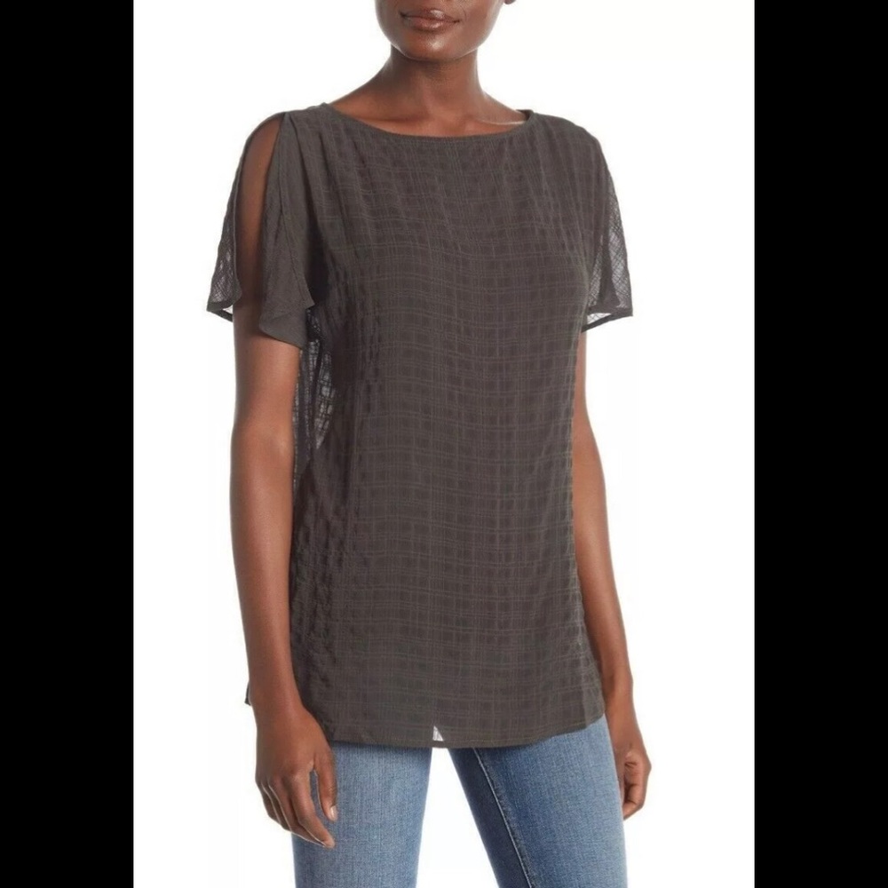 14th & Union Semi Sheer Top Color Grey Beluga XS